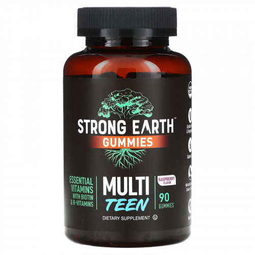 YumV's, Strong Earth, жевательные мармеладки для подростков, малина, 90 жевательных таблеток