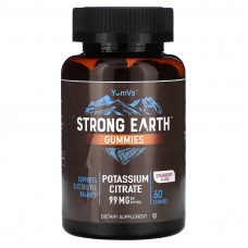 YumV's, Strong Earth, жевательные таблетки, цитрат калия, клубника, 49,5 мг, 60 жевательных таблеток
