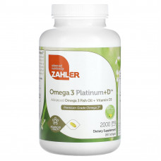 Zahler, Omega 3 Platinum + D, улучшенный рыбий жир с омега-3 и витамином D3, 1000 мг, 180 мягких таблеток