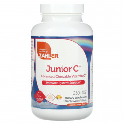 Zahler, Junior C, витамин C улучшенного качества, натуральный апельсин, 250 мг, 180 жевательных таблеток