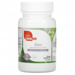 Zahler, Zinc, биоактивный цитрат цинка, 90 капсул