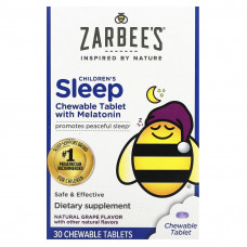 Zarbee's, добавка с мелатонином для спокойного сна детей, вкус натурального винограда, для детей от 3 лет, 30 жевательных таблеток