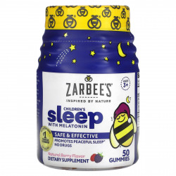 Zarbee's, Детские конфеты для улучшения сна с мелатонином, натуральный ягодный вкус, для детей от 3 лет, 50 жевательных конфет