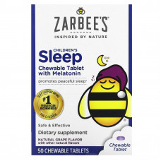 Zarbee's, добавка с мелатонином для спокойного сна детей, вкус натурального винограда, для детей от 3 лет, 50 жевательных таблеток