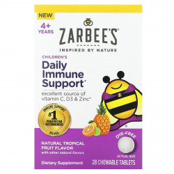 Zarbee's, Ежедневная поддержка иммунитета для детей, для детей от 4 лет, натуральные тропические фрукты, 28 жевательных таблеток