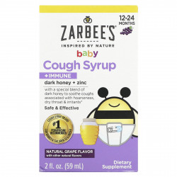 Zarbee's, детский сироп от кашля для поддержки иммунитета, для детей от 12 до 24 месяцев, натуральный виноградный вкус, 59 мл (2 жидк. унции)