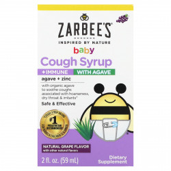 Zarbee's, детский сироп от кашля для поддержки иммунитета с агавой, натуральный виноградный вкус, 59 мл (2 жидк. унции)