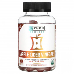 Zhou Nutrition, Яблочный уксус, урожай яблока, 60 веганских жевательных мармеладок