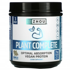 Zhou Nutrition, Plant Complete, веганский протеин для оптимального усвоения, ваниль, 500,8 г (17,7 унции)