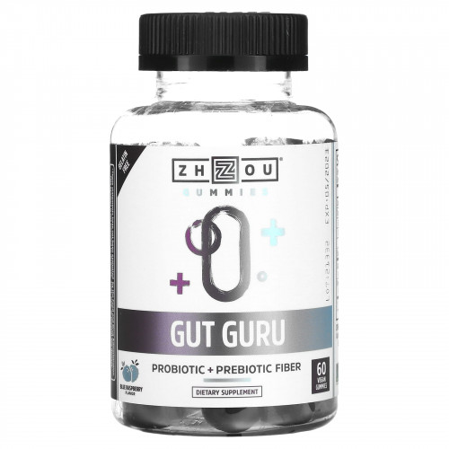 Zhou Nutrition, Gut Guru, голубая малина, 60 веганских жевательных мармеладок