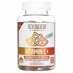 Zhou Nutrition, Витамин C +, апельсиновый вкус, 60 веганских жевательных таблеток