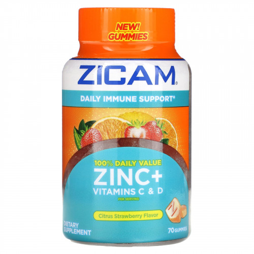 Zicam, Цинк и витамины C и D, цитрусовая и клубника, 70 жевательных таблеток (Товар снят с продажи) 