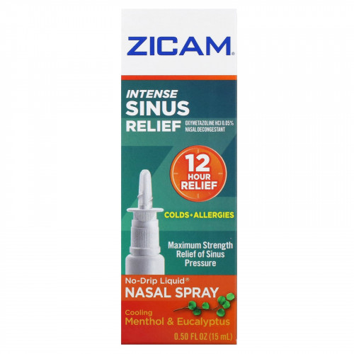 Zicam, Intense Sinus Relief, жидкий спрей для носа без капель, с охлаждающим ментолом и эвкалиптом, 15 мл (0,5 жидк. Унции)