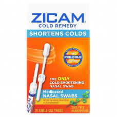 Zicam, Средство от простуды, лечебные мазки из носа, 20 одноразовых тампонов