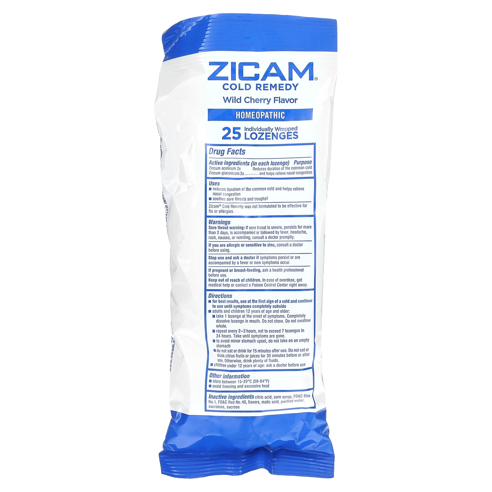 Zicam, Средство от простуды, леденцы, дикая вишня, 25 леденцов в индивидуальной упаковке