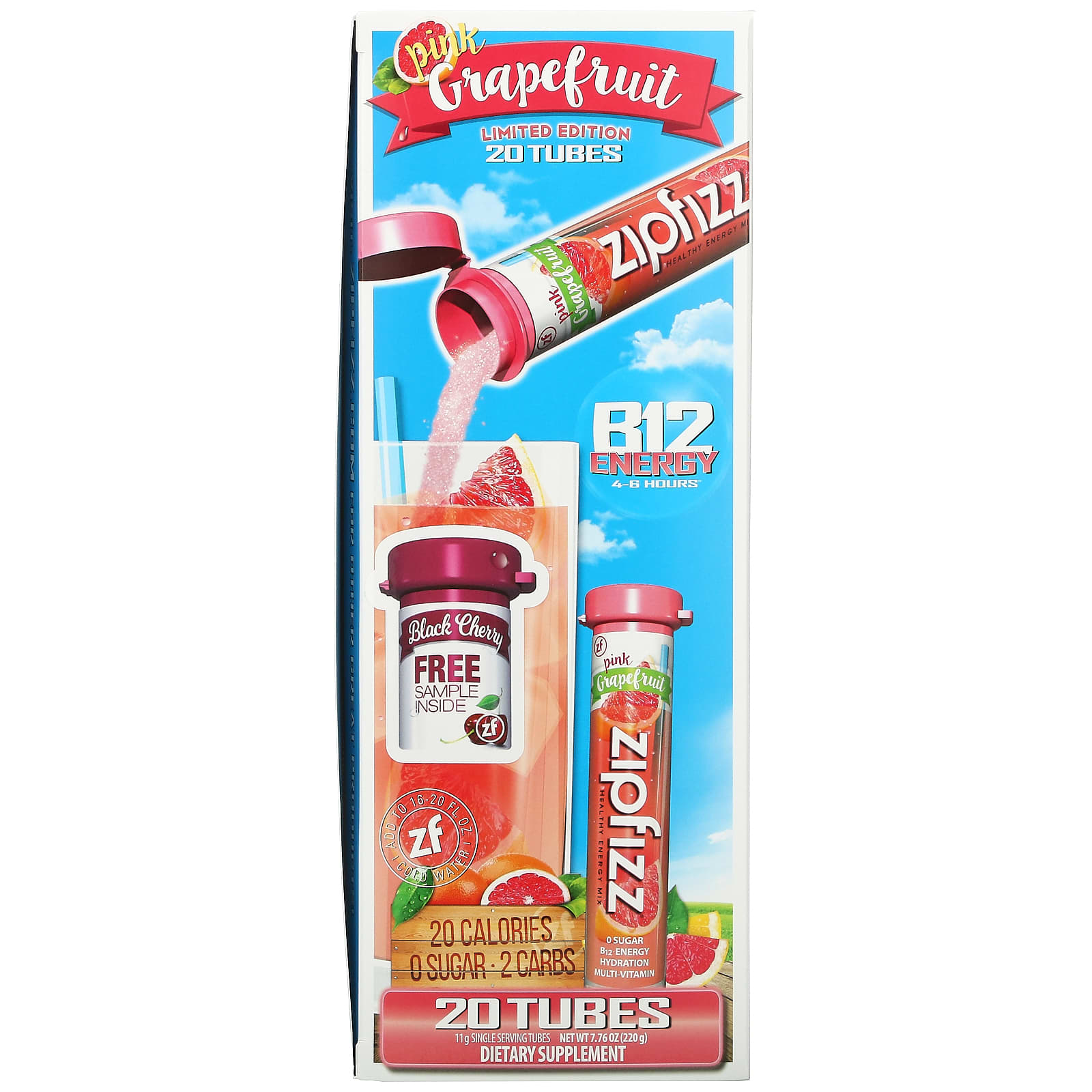 Zipfizz, Энергетическая смесь для здорового спорта с витамином B12, розовый грейпфрут, 20 тюбиков по 11 г (0,39 унции)