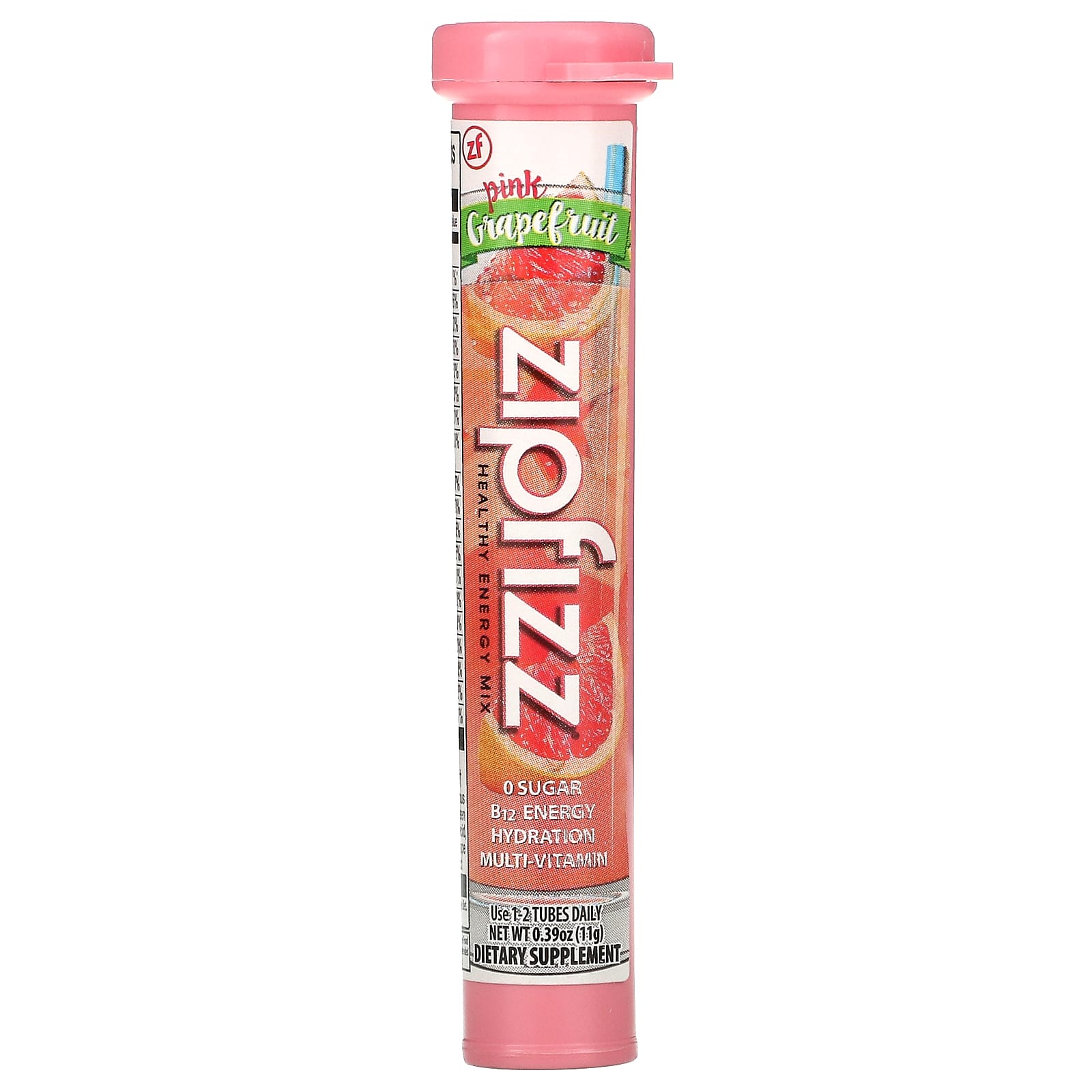 Zipfizz, Энергетическая смесь для здорового спорта с витамином B12, розовый грейпфрут, 20 тюбиков по 11 г (0,39 унции)