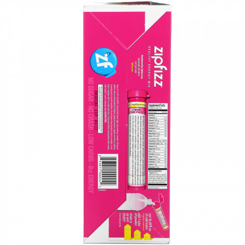 Zipfizz, Энергетическая смесь для здорового спорта с витамином B12, розовый лимонад, 20 тюбиков по 11 г (0,39 унции)