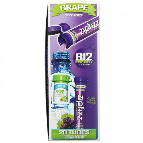 Zipfizz, Энергетическая смесь для здорового спорта с витамином B12, виноград, 20 тюбиков по 11 г (0,39 унции)