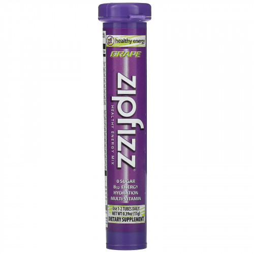 Zipfizz, Энергетическая смесь для здорового спорта с витамином B12, виноград, 20 тюбиков по 11 г (0,39 унции)