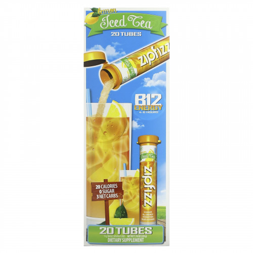 Zipfizz, чай со льдом, здоровая энергетическая смесь с витамином B12, со вкусом лимона, 20 тюбиков по 11 г (0,39 унции)