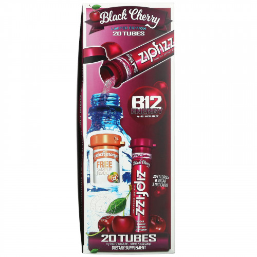 Zipfizz, Энергетическая смесь для здоровых видов спорта с витамином B12, черная вишня, 20 тюбиков по 11 г (0,39 унции)