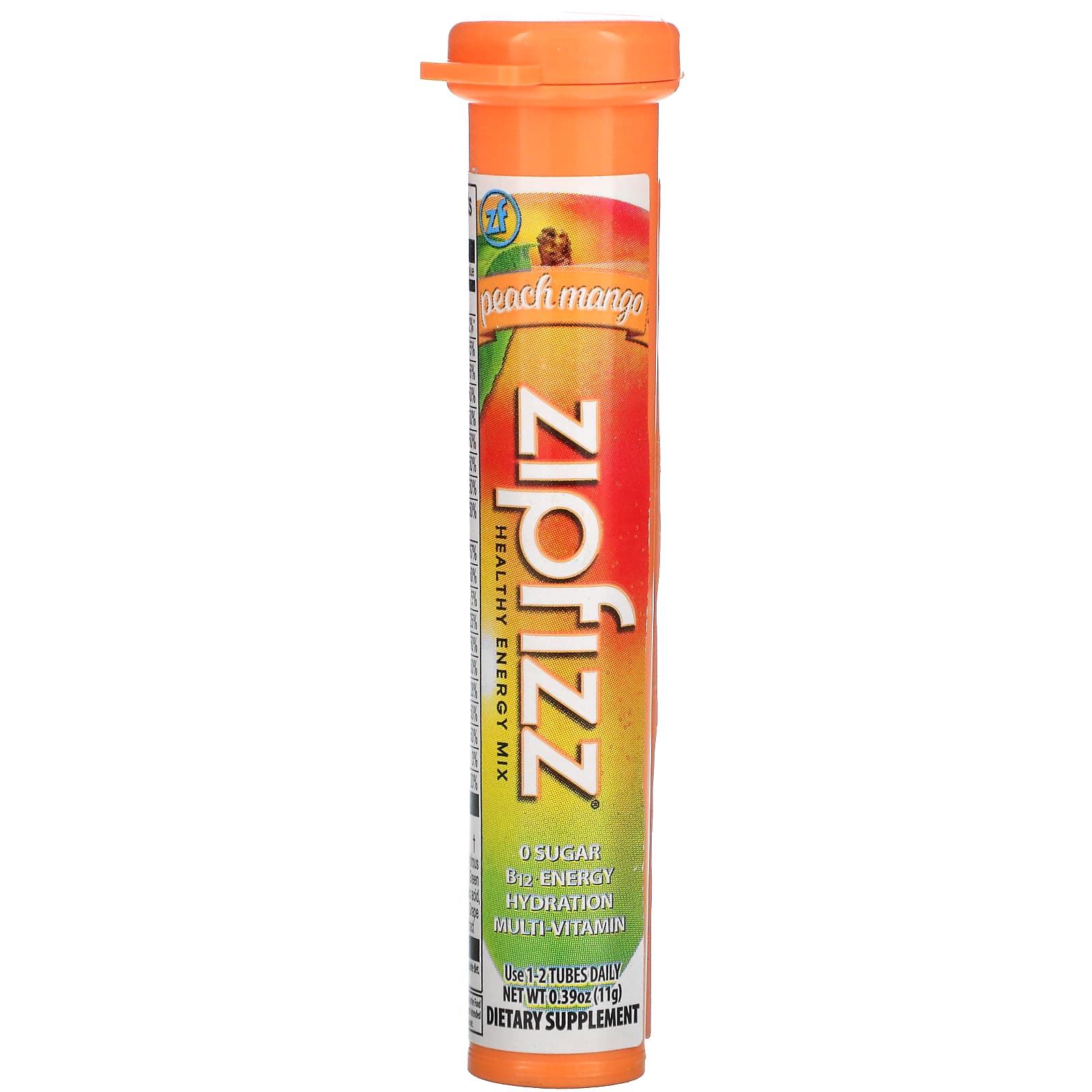 Zipfizz, Энергетическая смесь для здорового спорта с витамином B12, персик и манго, 20 тюбиков по 11 г (0,39 унции)