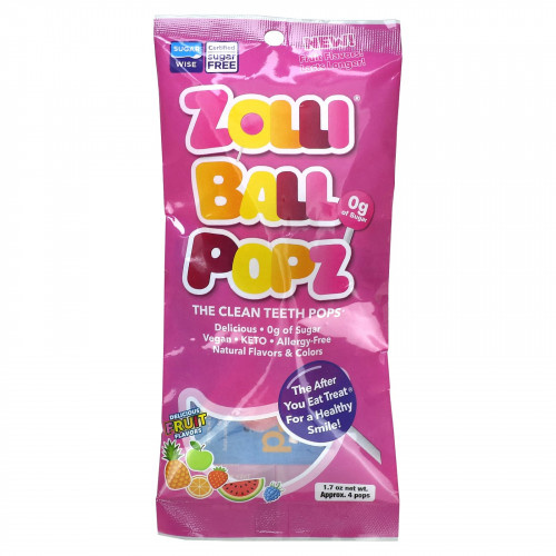Zollipops, Zolli Ball Popz, The Clean Teeth Pops, вкусные фрукты, прибл. 4 леденца, 1,7 унции