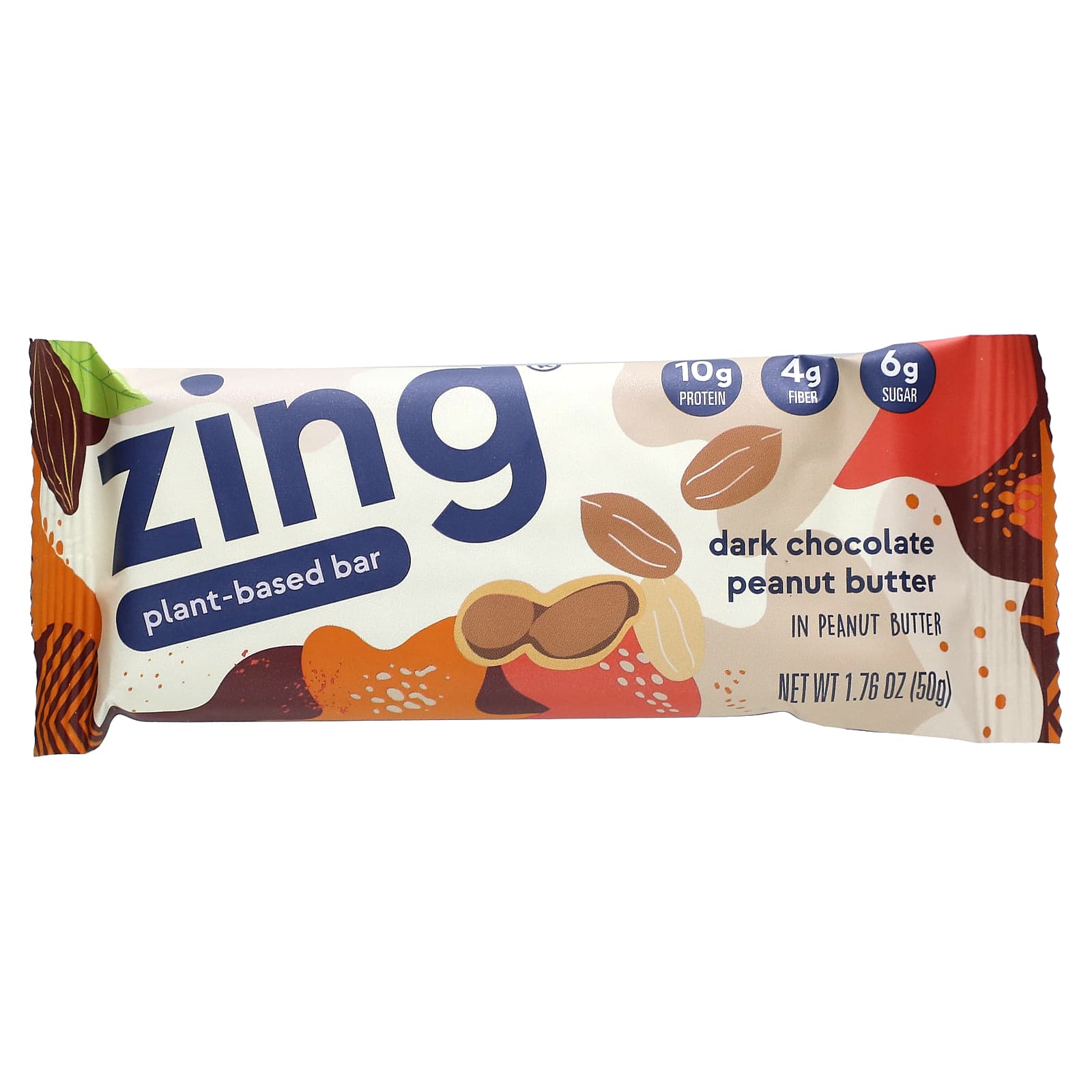 Zing Bars, растительный батончик, темный шоколад с арахисовой пастой, 12 батончиков по 50 г (1,76 унции)