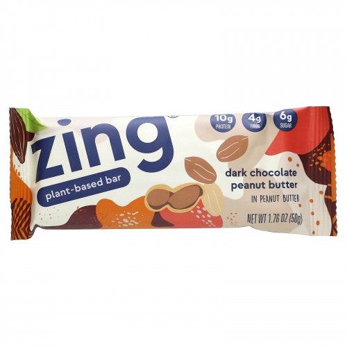 Zing Bars, растительный батончик, темный шоколад с арахисовой пастой, 12 батончиков по 50 г (1,76 унции)