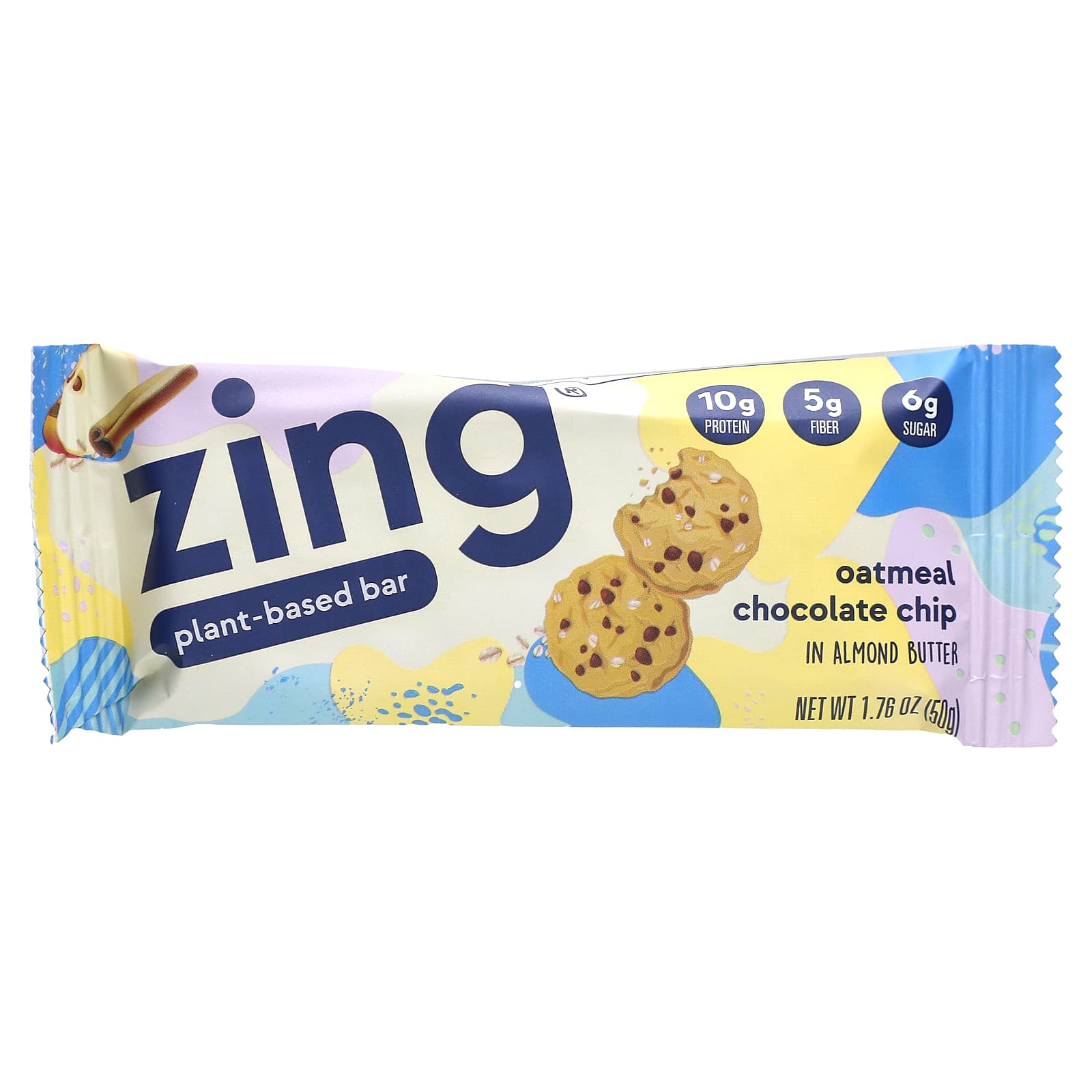 Zing Bars, растительный батончик, овсянка с шоколадной крошкой в миндальной пасте, 12 батончиков по 50 г (1,76 унции)