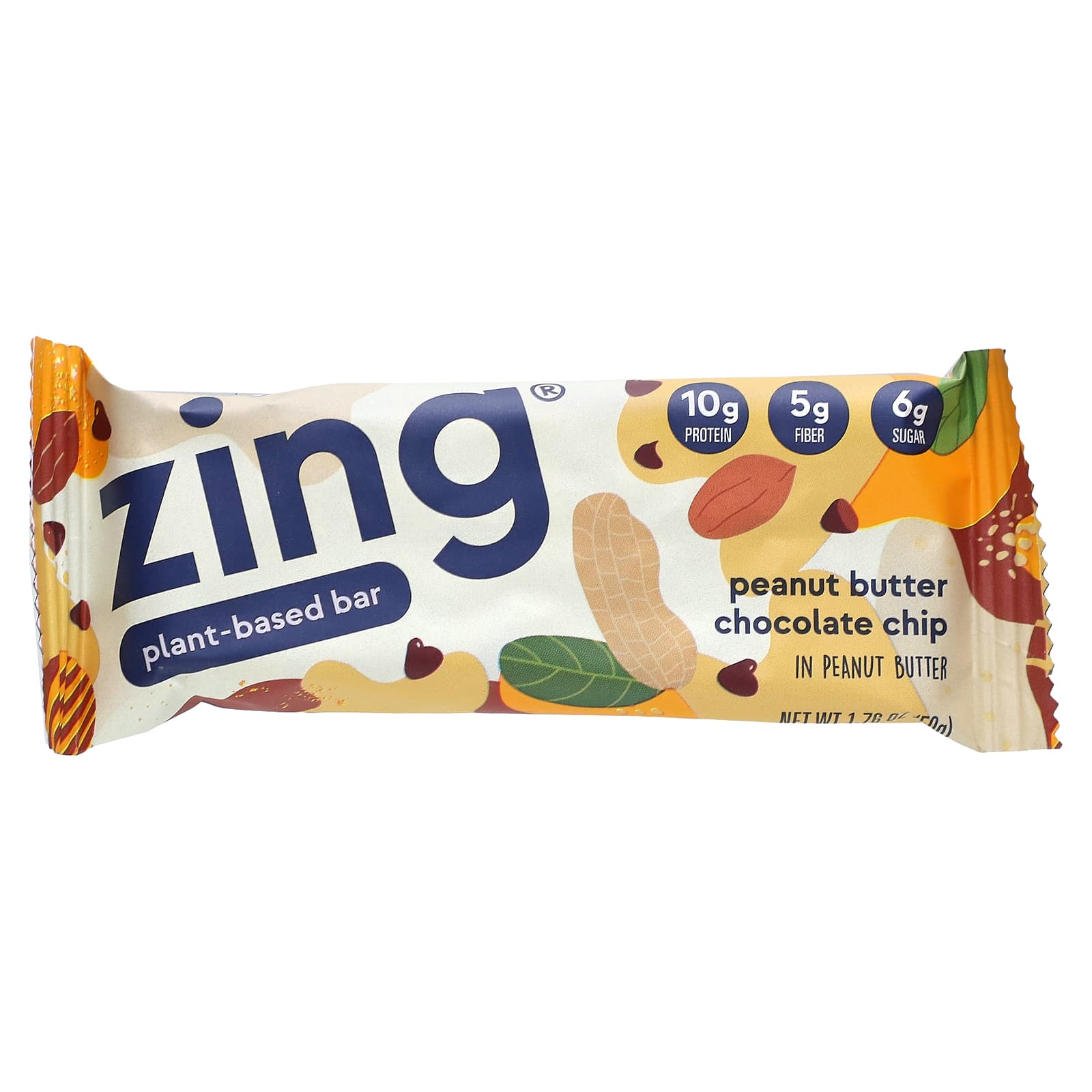 Zing Bars, растительный батончик, арахисовая паста и шоколадная крошка, 12 батончиков по 50 г (1,76 унции)