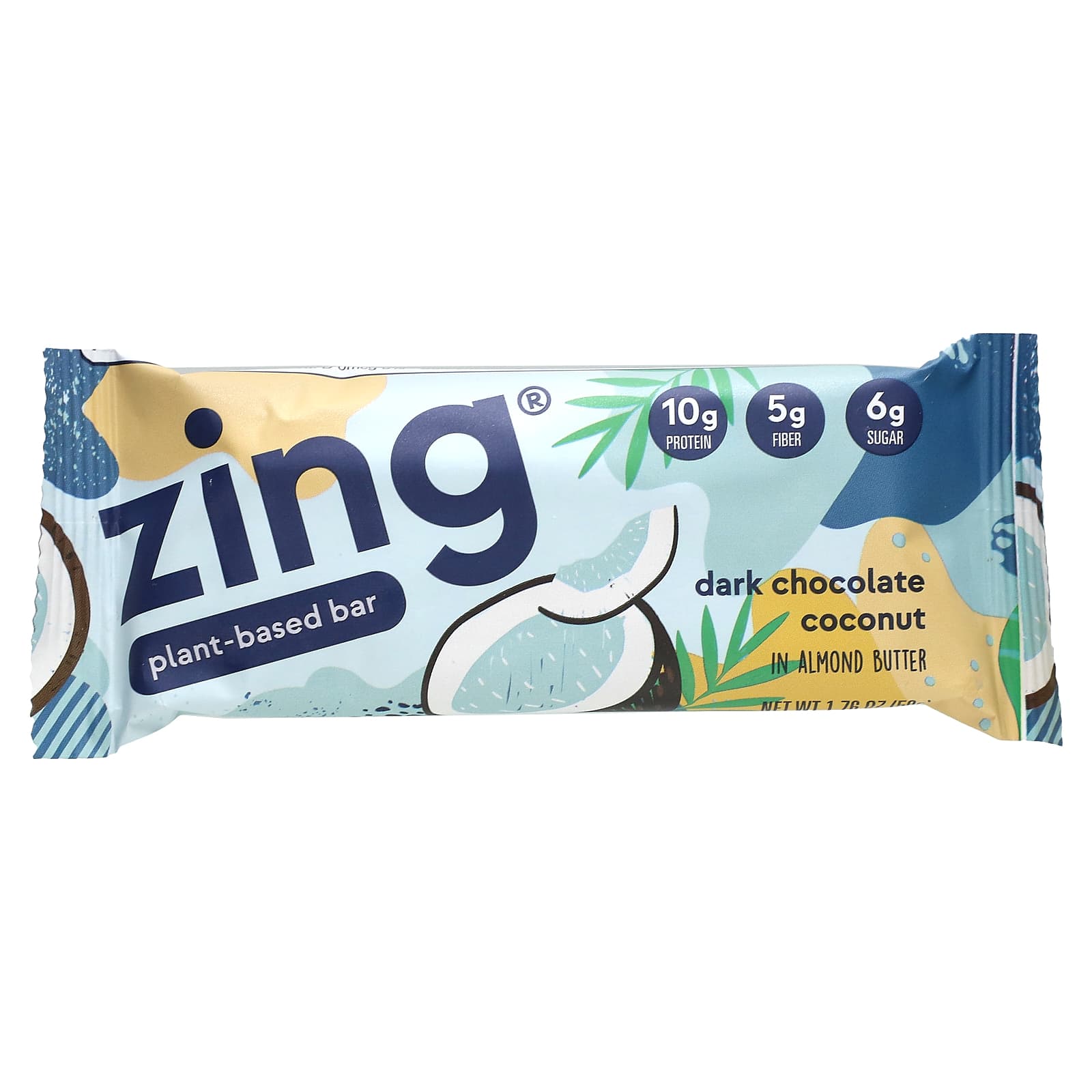 Zing Bars, Plant-Based Bar, темный шоколад с кокосом в миндальной пасте, 12 батончиков по 50 г (1,76 унции)