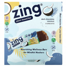 Zing Bars, Plant-Based Bar, темный шоколад с кокосом в миндальной пасте, 12 батончиков по 50 г (1,76 унции)
