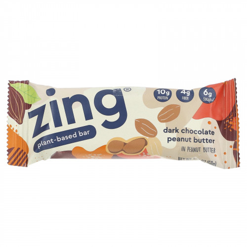 Zing Bars, растительный батончик, темный шоколад с арахисовой пастой в арахисовой пасте, 6 батончиков по 50 г (1,74 унции)