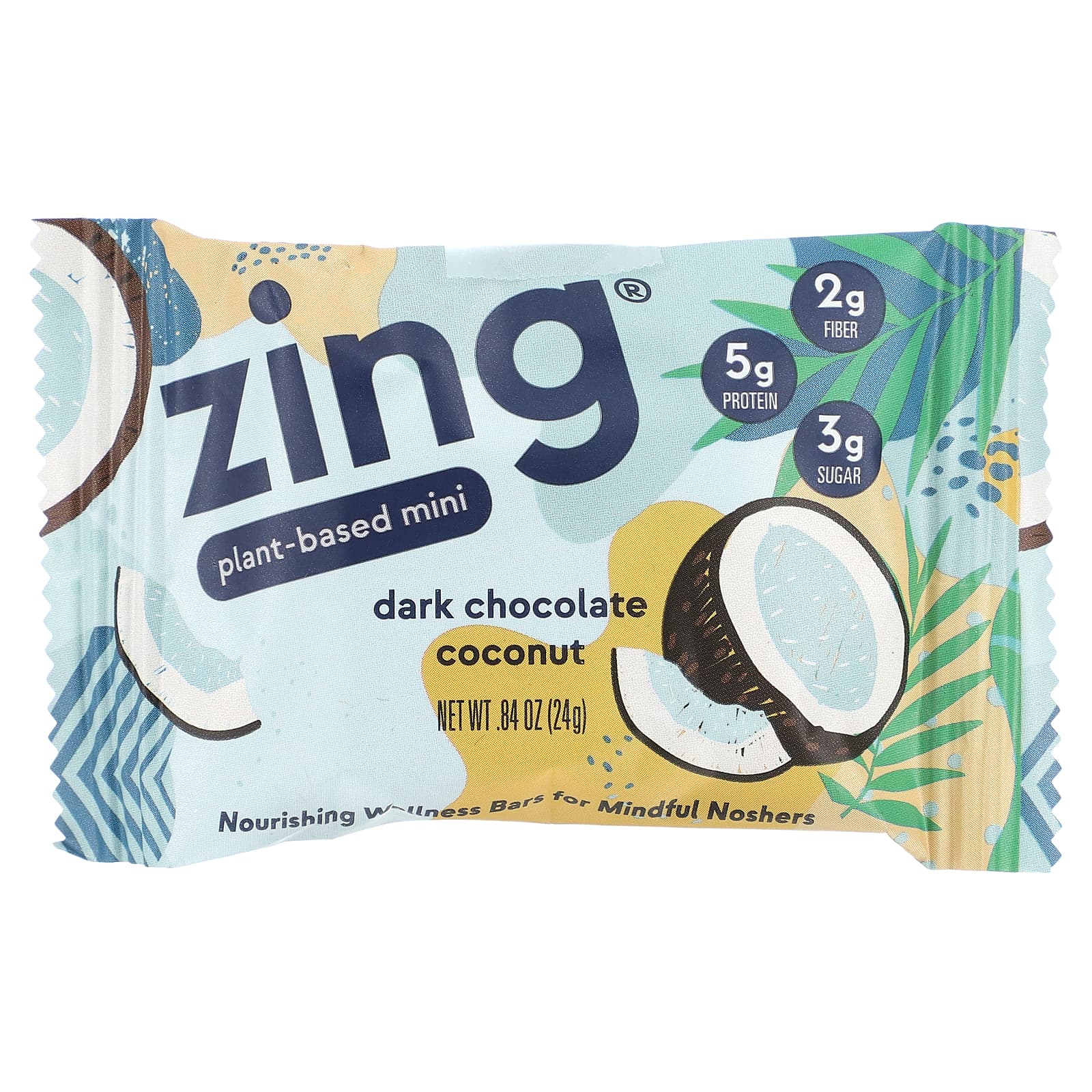 Zing Bars, мини-батончики на растительной основе, темный шоколад с кокосом в миндальной пасте, 18 батончиков по 24 г (0,84 унции)