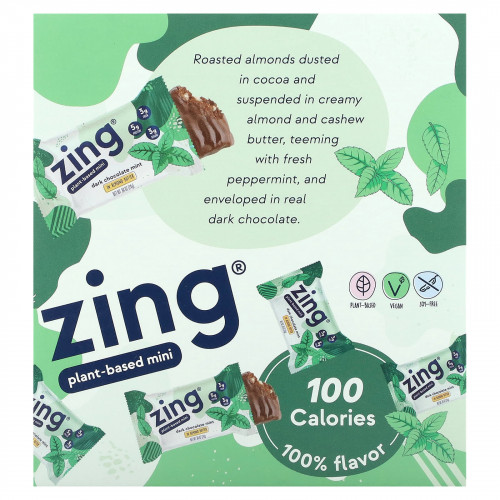 Zing Bars, мини-батончик на растительной основе, темный шоколад, мята и миндальная паста, 18 батончиков по 24 г (0,84 унции)