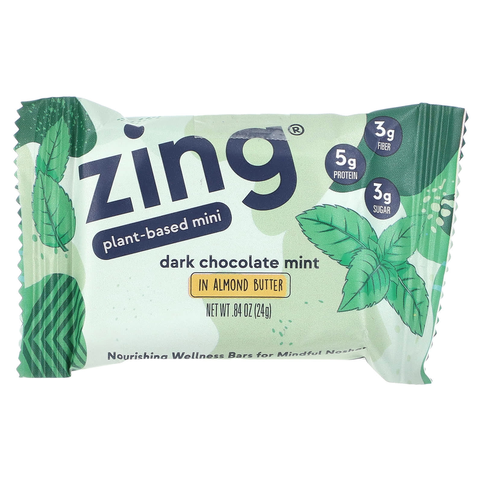 Zing Bars, мини-батончик на растительной основе, темный шоколад, мята и миндальная паста, 18 батончиков по 24 г (0,84 унции)