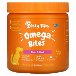 Zesty Paws, Omega Bites, добавка для собак, для любого возраста, со вкусом курицы, 90 мягких жевательных таблеток