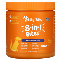 Zesty Paws, Multivitamin Bites, мультивитаминная добавка для собак 5 в 1, для повышения тонуса, для любого возраста, со вкусом курицы, 90 мягких жевательных таблеток, 360 г (12,7 унции)