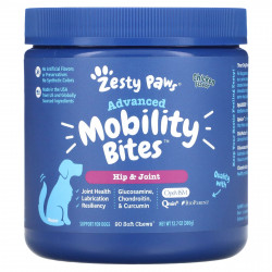 Zesty Paws, Advanced Mobility Bites для собак, для бедер и суставов, для пожилых людей, курица, 90 жевательных таблеток, 360 г (12,7 унции)