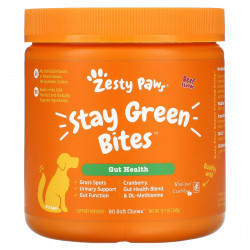 Zesty Paws, Stay Green Bites For Dogs, для пищеварения, для всех возрастов, со вкусом говядины, 90 жевательных таблеток