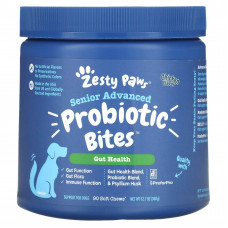 Zesty Paws, Advanced Probiotic Bites для собак, пищеварение, пожилые люди, куриный вкус, 90 мягких жевательных кусочков, 12,7 унций (360 г)