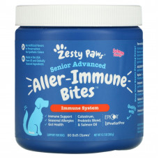 Zesty Paws, Advanced Aller-Immune Bites для собак, иммунная система, для пожилых людей, со вкусом лосося, 90 жевательных таблеток, 360 г (12,7 унции)