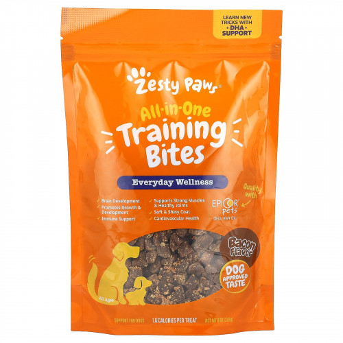 Zesty Paws, All-In-One Training Bites, комплекс для тренировок, для собак всех возрастов, со вкусом бекона, 226 г (8 унций)