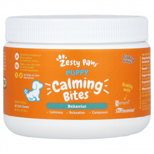 Zesty Paws, Calming Bites, для щенков, для поведения, для всех возрастов, с индейкой, 90 жевательных таблеток