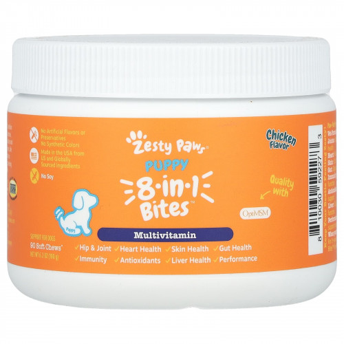 Zesty Paws, 8-in-1 Bites, для щенков, мультивитамины, со вкусом курицы, 90 жевательных таблеток